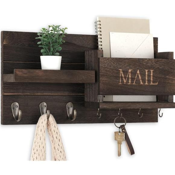 Mail Organizer for Wall Mount–KeyHolder with Shelf Includes Letter Holder &Hooks - Picture 1 of 8